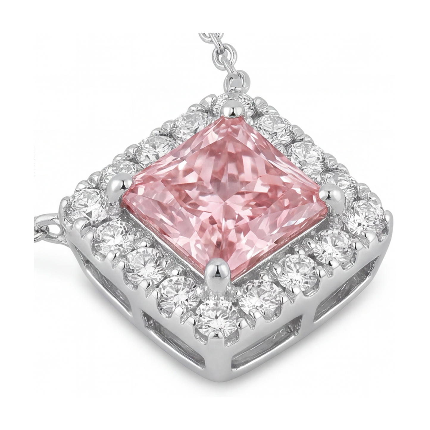 Collana con diamante rosa naturale taglio princess da 0,95 carati