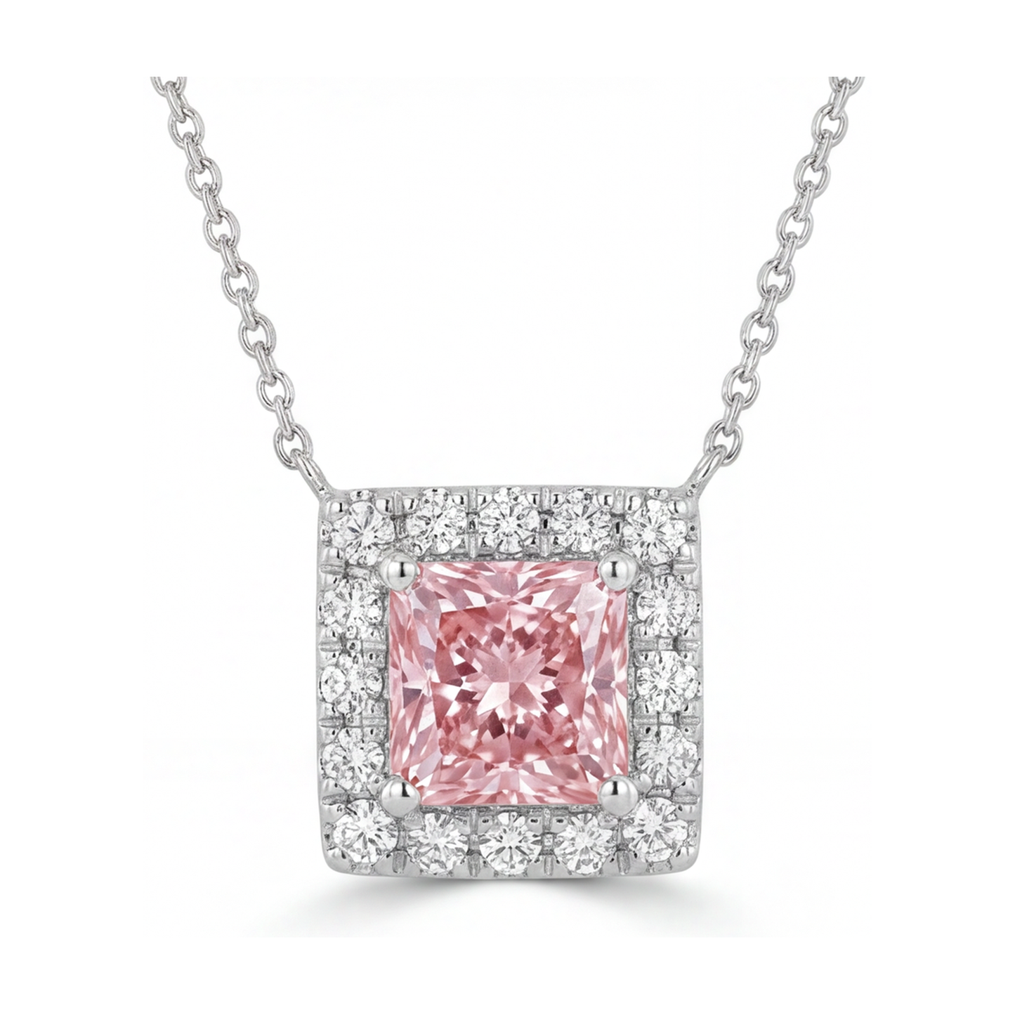 Collana con diamante rosa naturale taglio princess da 0,95 carati