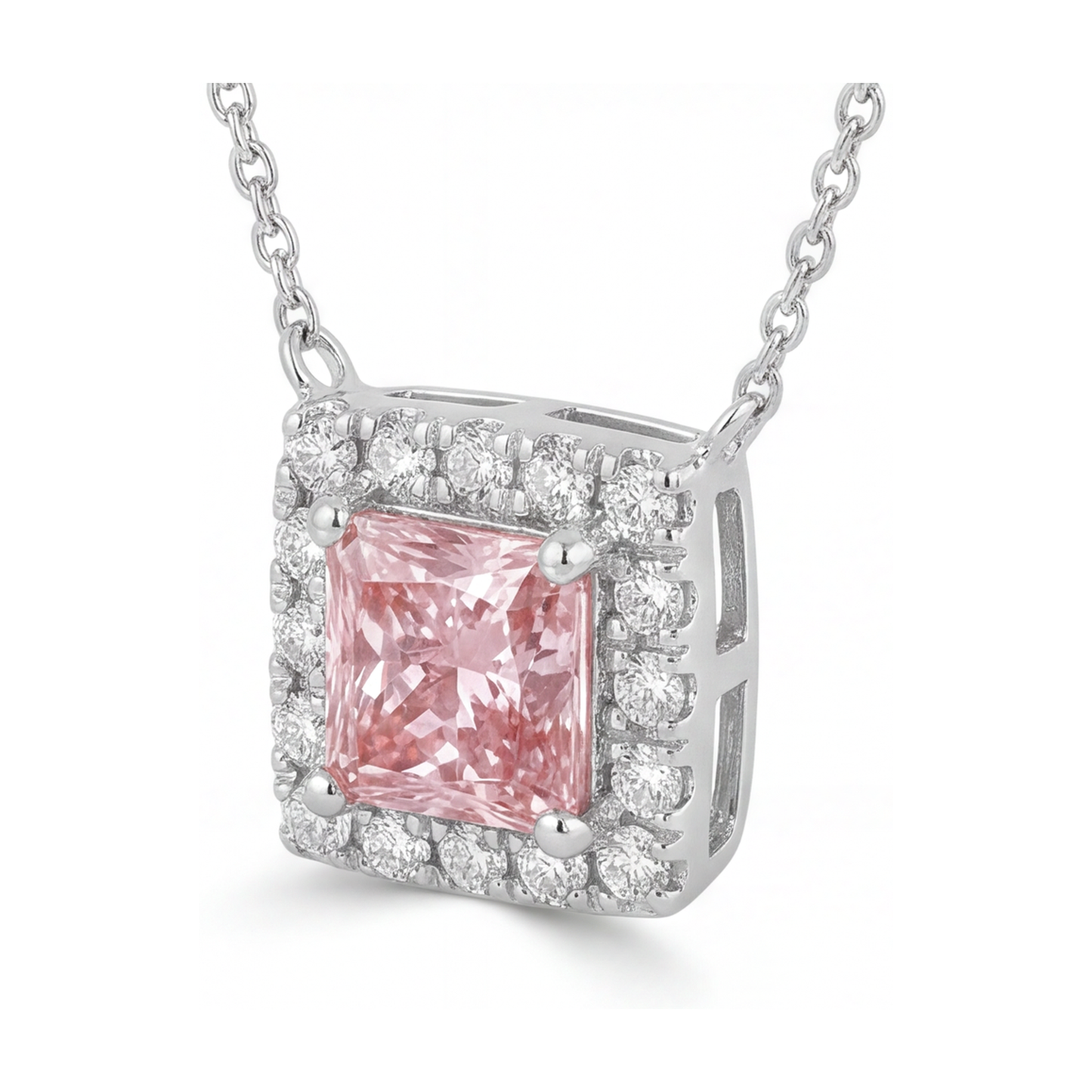 Collana con diamante rosa naturale taglio princess da 0,95 carati