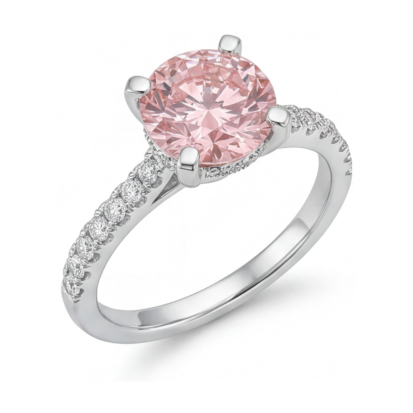 Anello con diamante rosa naturale taglio rotondo da 1,39 carati