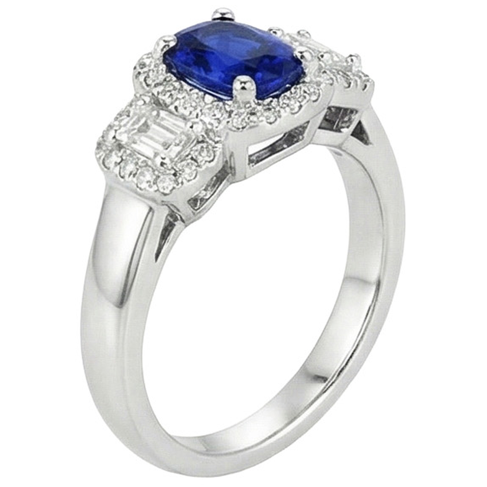 nuovo stile 3 pietre Anello con zaffiro blu 5 carati e diamante