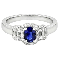 nuovo stile 3 pietre Anello con zaffiro blu 5 carati e diamante