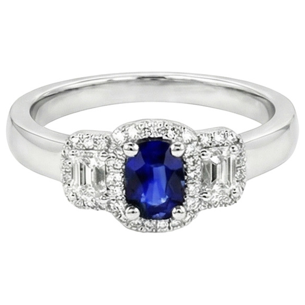 nuovo stile 3 pietre Anello con zaffiro blu 5 carati e diamante