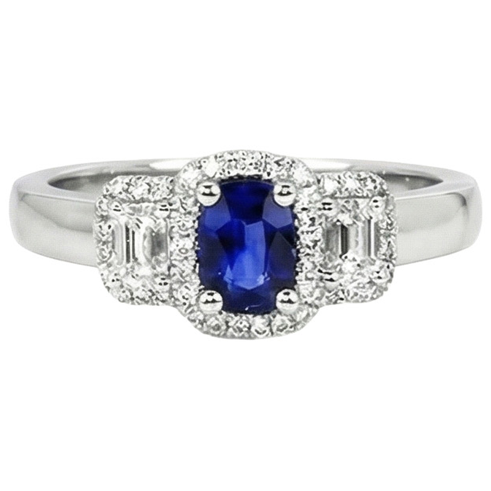 nuovo stile 3 pietre Anello con zaffiro blu 5 carati e diamante