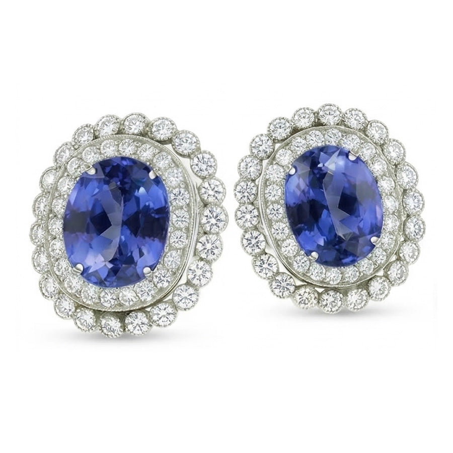 orecchini a bottone con zaffiro di Ceylon da 5,50 carati e diamante ovale rotondo WG in oro bianco 14K