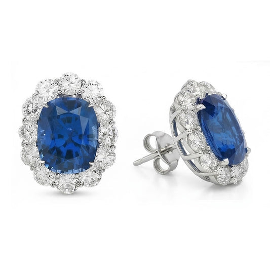 orecchino da donna con zaffiro dello Sri Lanka da 6,40 carati e diamanti in oro bianco 14K