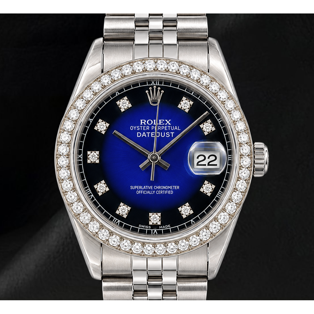 Orologio Rolex 1601 Datejust 36 mm in Acciaio Inossidabile con Quadrante con Diamanti Blu