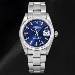 Orologio Rolex Date 14203 34mm in Acciaio Inossidabile con Quadrante Blu con Indici a Bastone