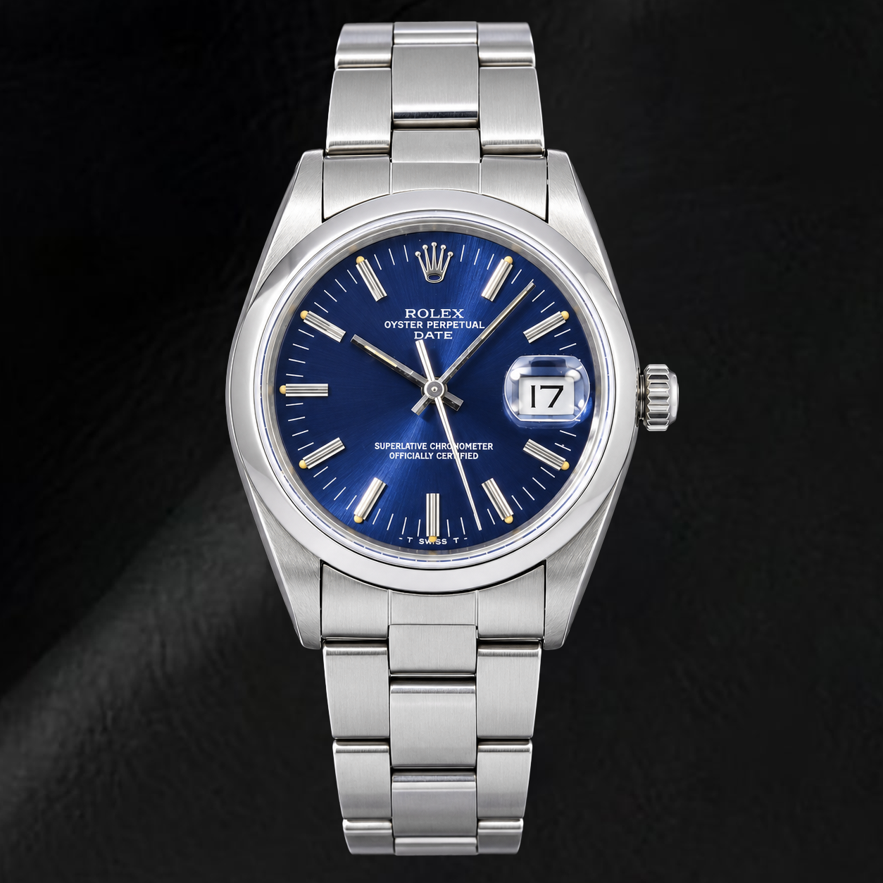 Orologio Rolex Date 14203 34mm in Acciaio Inossidabile con Quadrante Blu con Indici a Bastone