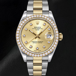 Orologio Rolex Date 15223 34 mm Bicolore con Quadrante Champagne con Diamanti