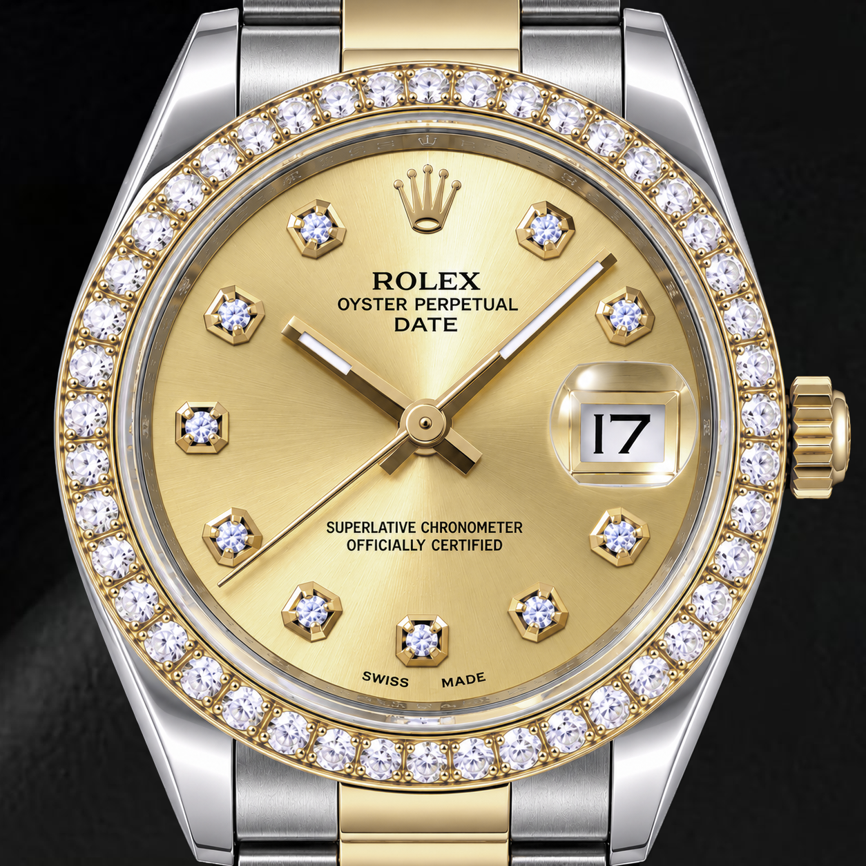 Orologio Rolex Date 15223 34 mm Bicolore con Quadrante Champagne con Diamanti