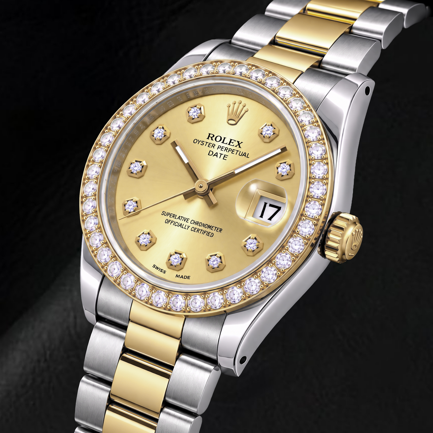 Orologio Rolex Date 15223 34 mm Bicolore con Quadrante Champagne con Diamanti