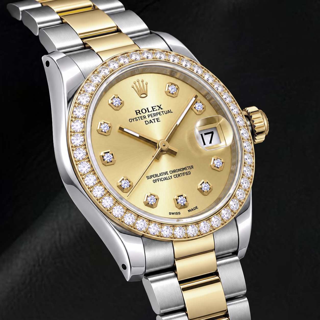 Orologio Rolex Date 15223 34 mm Bicolore con Quadrante Champagne con Diamanti