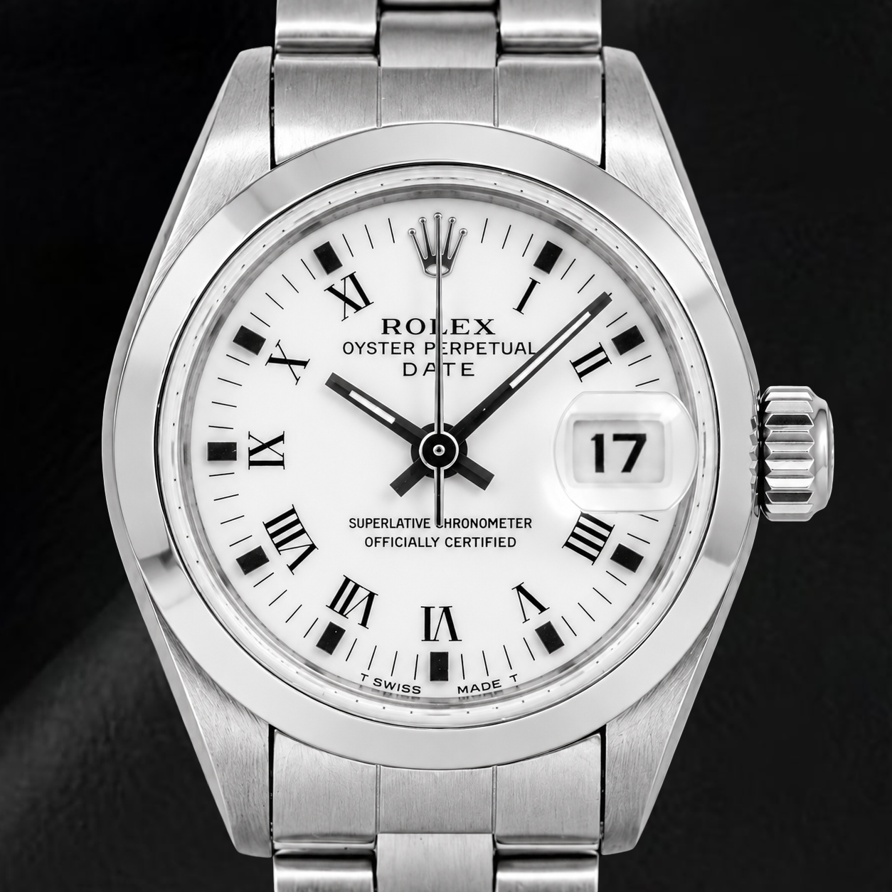 Orologio Rolex Date 69160 da 26 mm in Acciaio Inossidabile con Quadrante Bianco con Numeri Romani