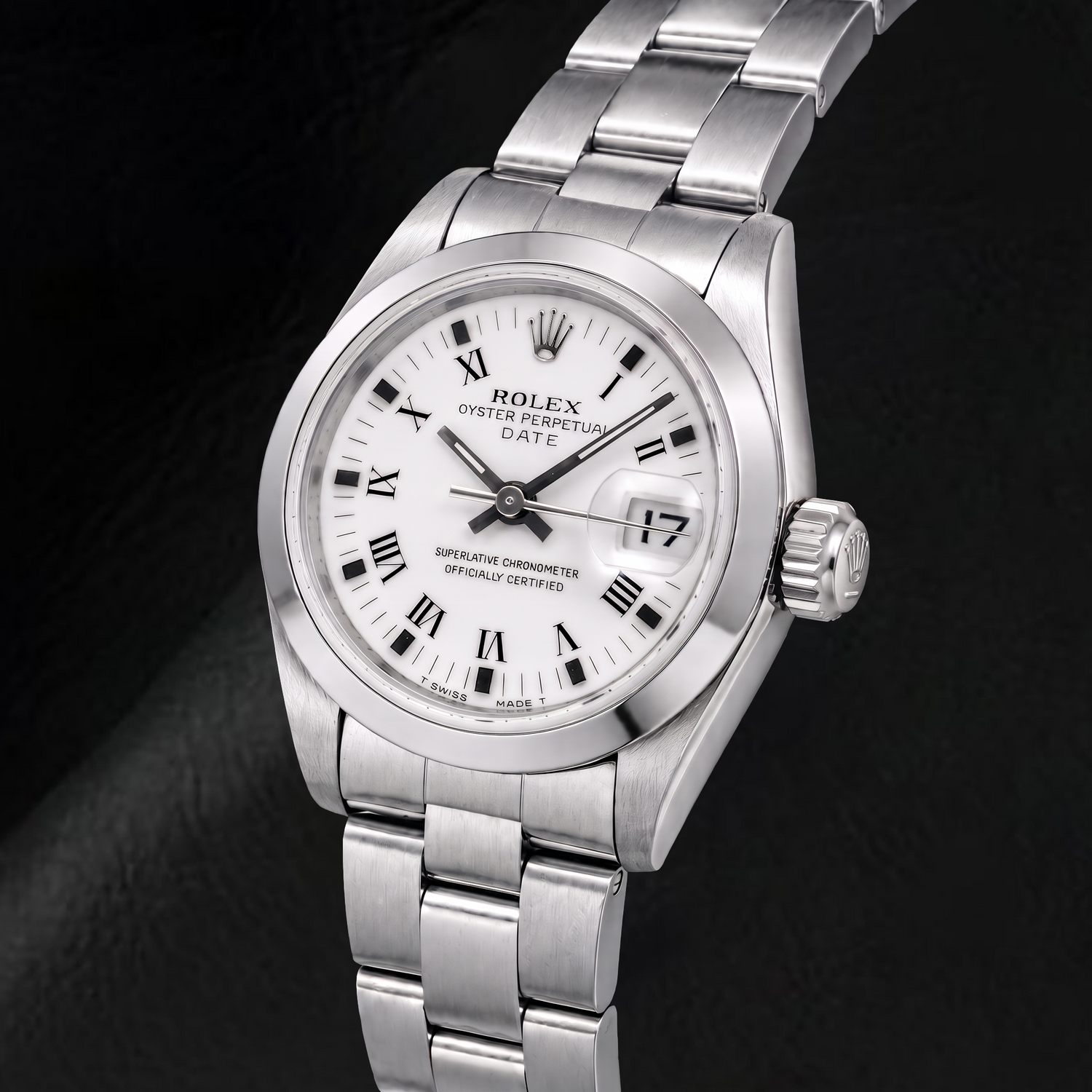 Orologio Rolex Date 69160 da 26 mm in Acciaio Inossidabile con Quadrante Bianco con Numeri Romani