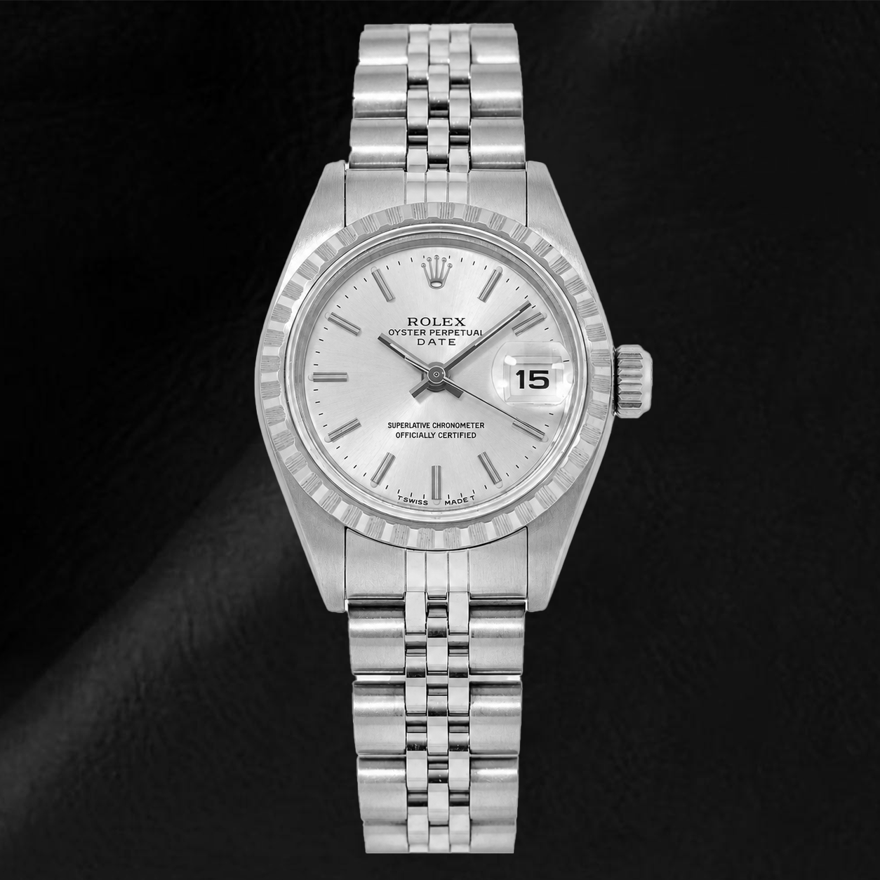 Orologio Rolex Date 6924 26 mm Quadrante Argento con Indici a Bastone Bracciale Jubilee in Acciaio Inossidabile