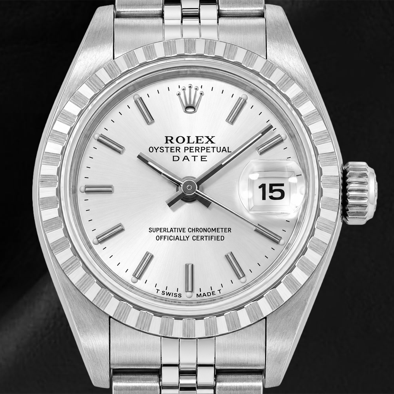 Orologio Rolex Date 6924 26 mm Quadrante Argento con Indici a Bastone Bracciale Jubilee in Acciaio Inossidabile