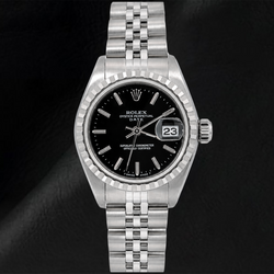 Orologio Rolex Date 6924 26 mm Quadrante Nero con Indici a Bastone Bracciale Jubilee in Acciaio Inossidabile