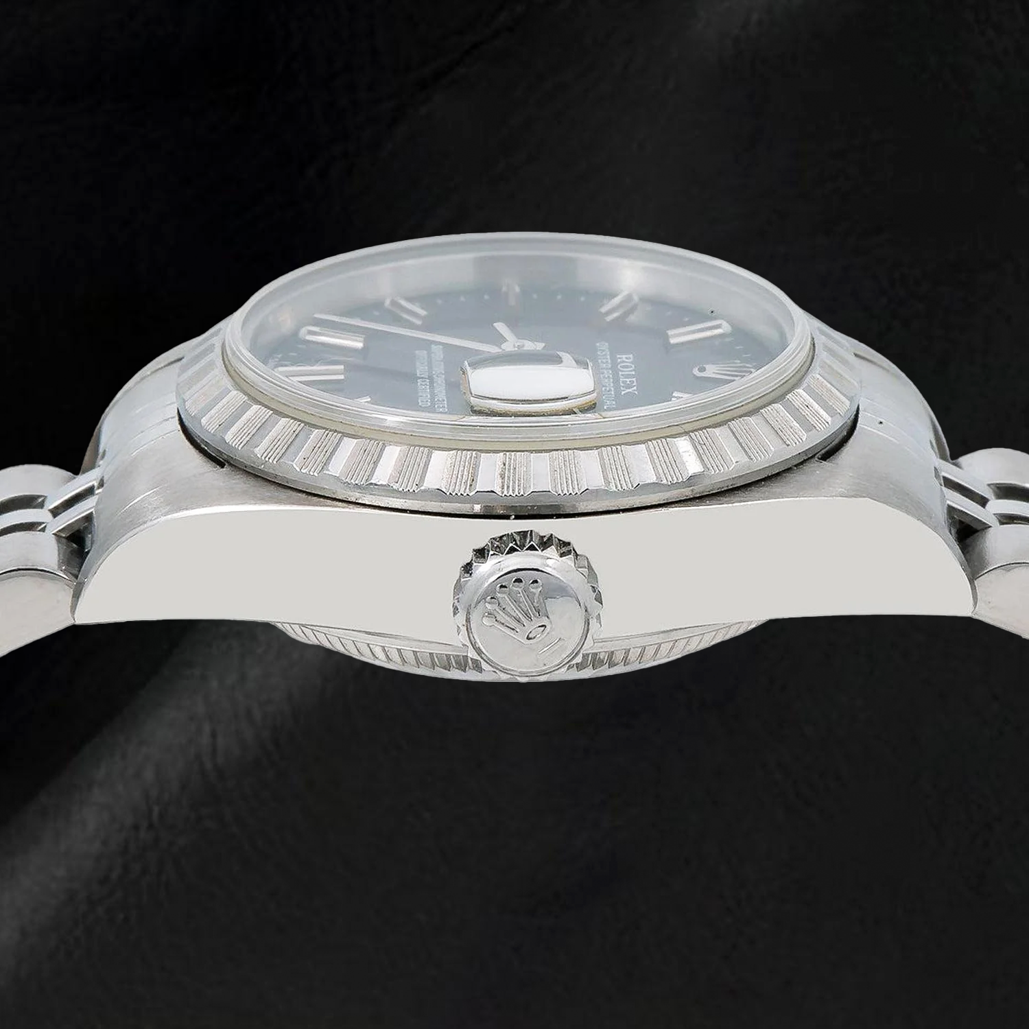 Orologio Rolex Date 6924 26 mm Quadrante Nero con Indici a Bastone Bracciale Jubilee in Acciaio Inossidabile