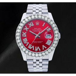 Orologio Rolex Datejust 116200 36 mm in Acciaio Inossidabile con Quadrante con Diamanti Rosso e Numeri Romani