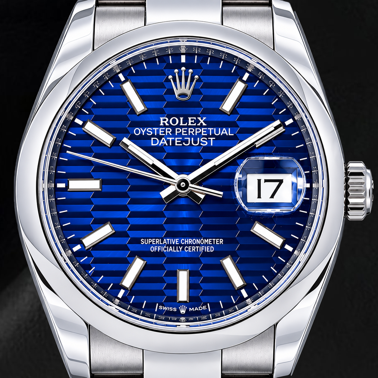 Orologio Rolex Datejust 126200 36 mm in Acciaio Inossidabile con Quadrante Luminescente con Motivo Blu