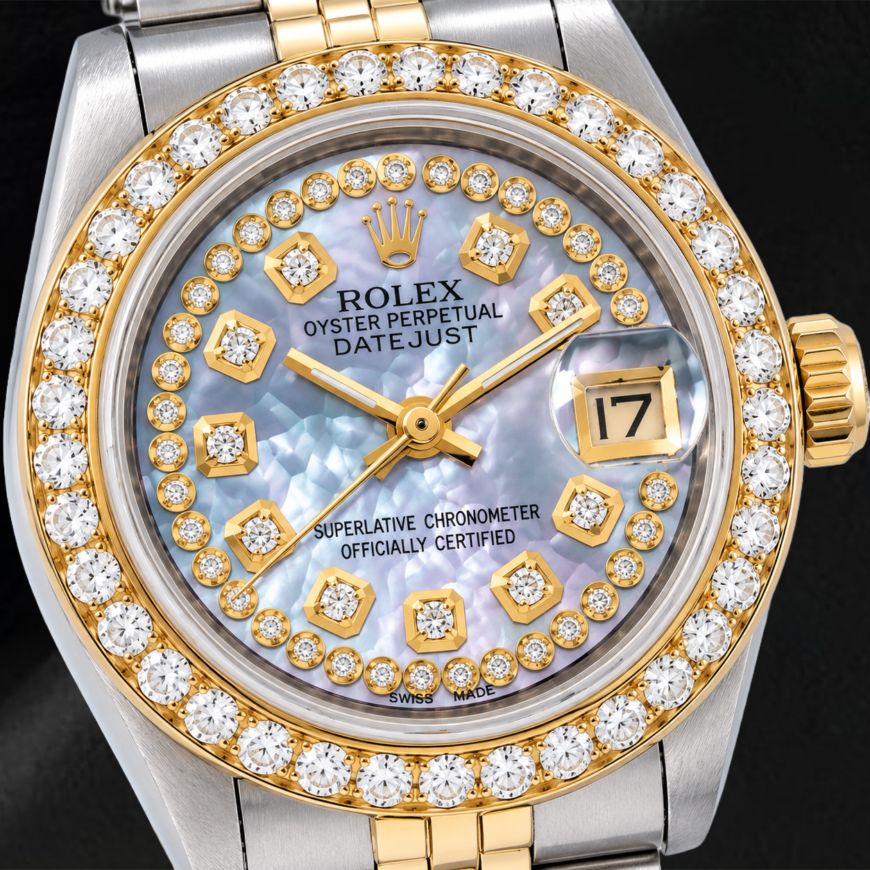 Orologio Rolex Datejust 26 mm Quadrante in Madreperla Blu con Diamanti a Filo Bicolore Bracciale Jubilee