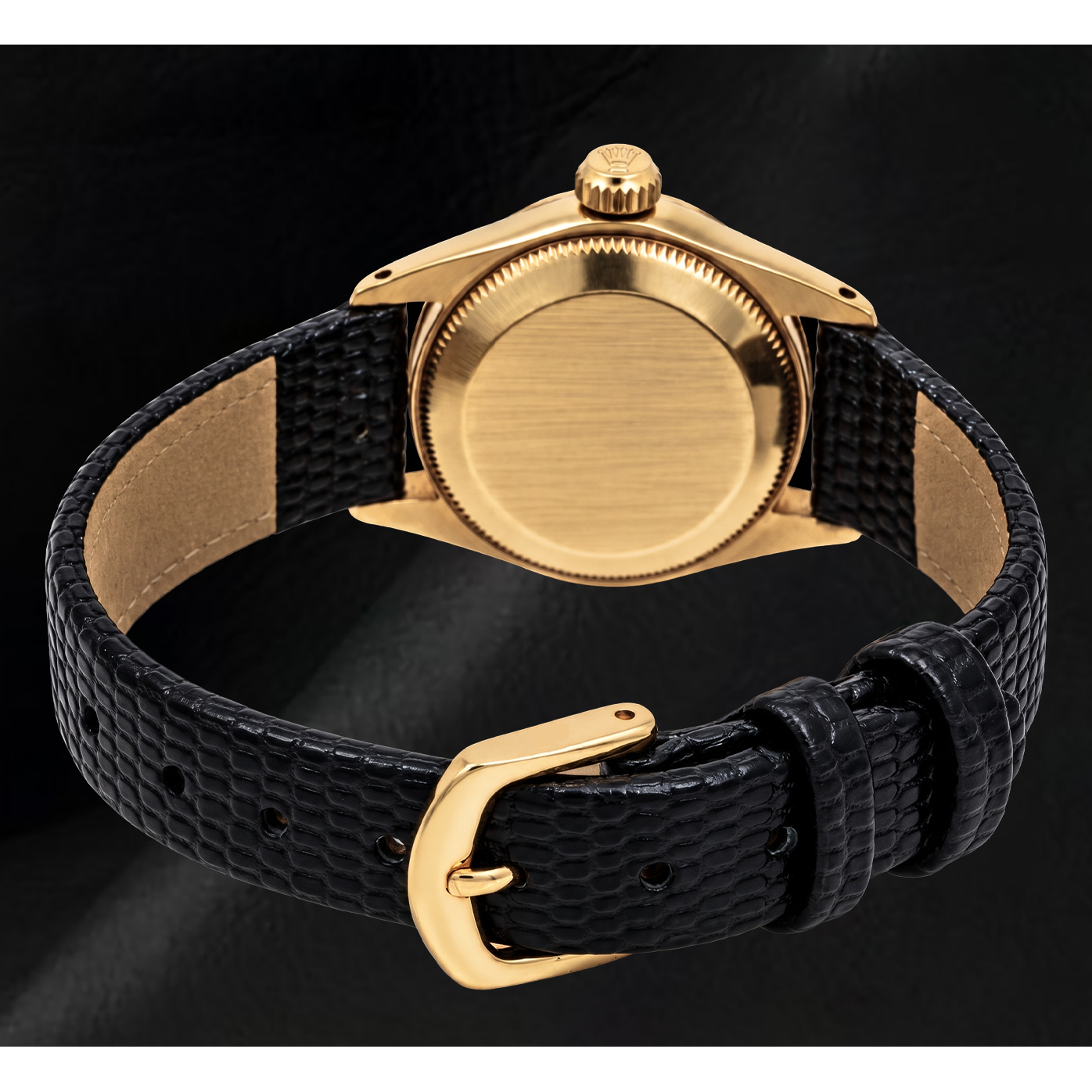 Orologio Rolex Datejust 26mm 6517 in Oro Giallo con Quadrante Champagne e Cinturino in Pelle Nera