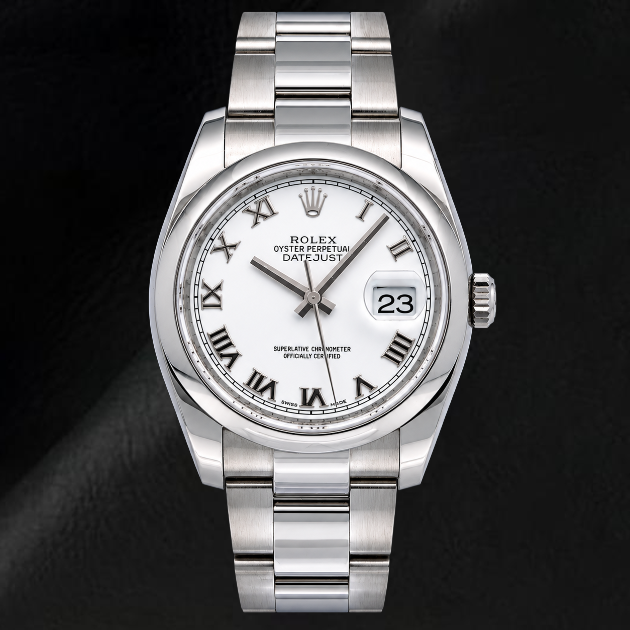 Orologio Rolex Datejust 36 mm 116200 Quadrante Bianco con Numeri Romani Lunetta Liscia