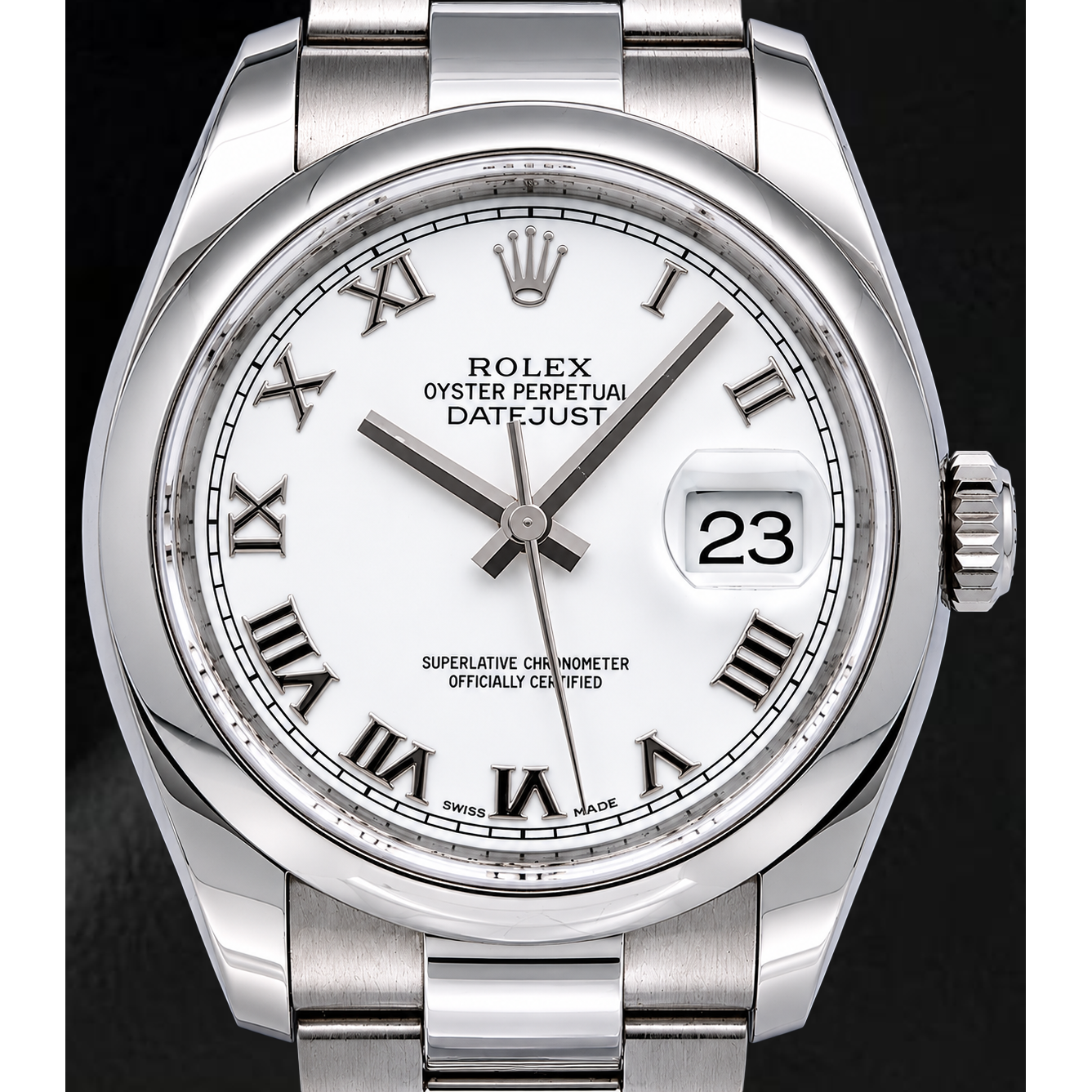 Orologio Rolex Datejust 36 mm 116200 Quadrante Bianco con Numeri Romani Lunetta Liscia