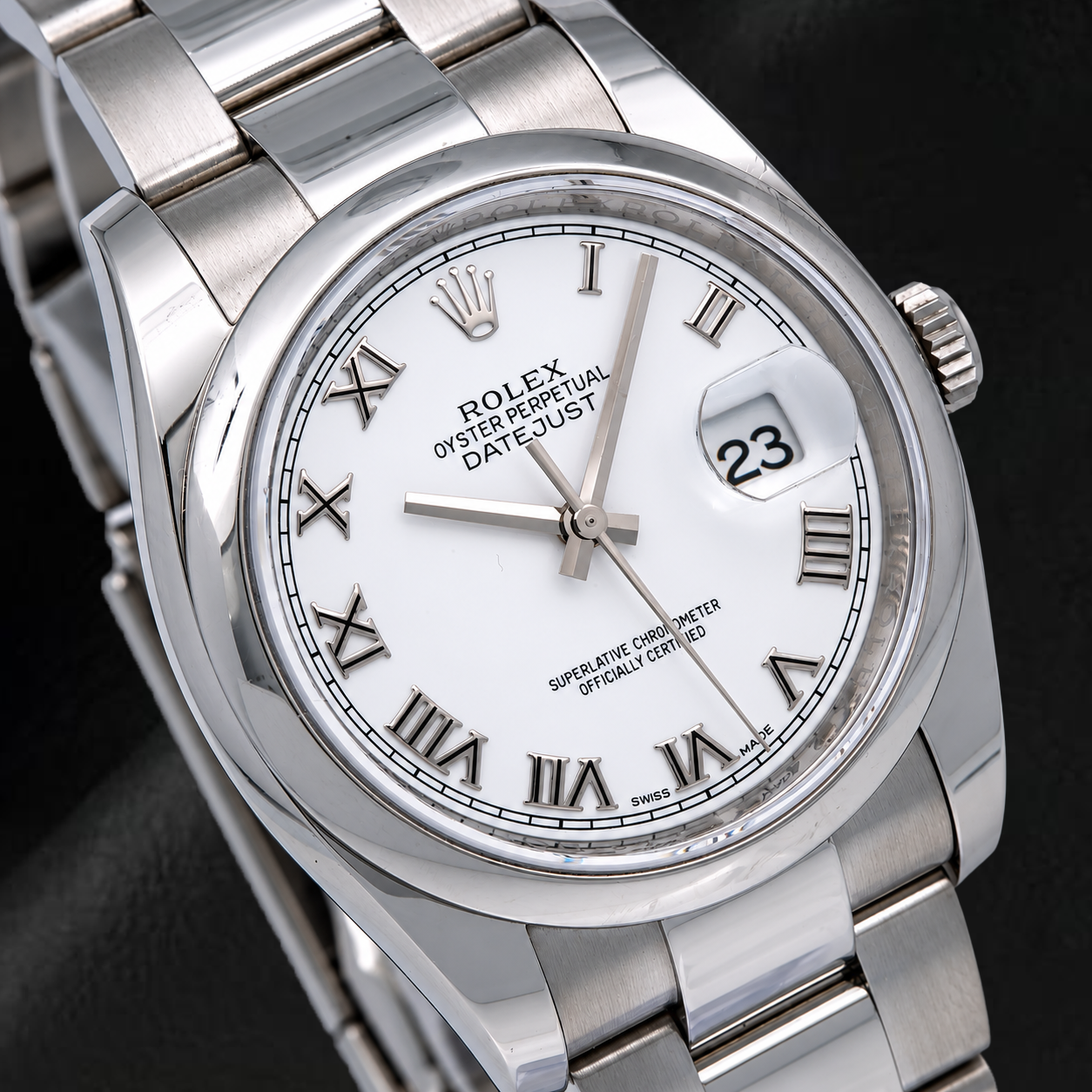 Orologio Rolex Datejust 36 mm 116200 Quadrante Bianco con Numeri Romani Lunetta Liscia
