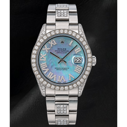 Orologio Rolex Datejust 36 mm 1601 in Acciaio Inossidabile con Quadrante con Diamanti in Madreperla Blu e Numeri Romani