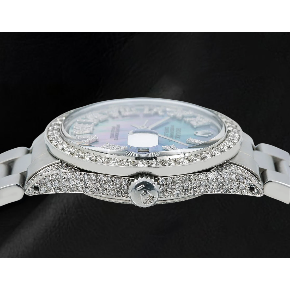Orologio Rolex Datejust 36 mm 1601 in Acciaio Inossidabile con Quadrante con Diamanti in Madreperla Blu e Numeri Romani