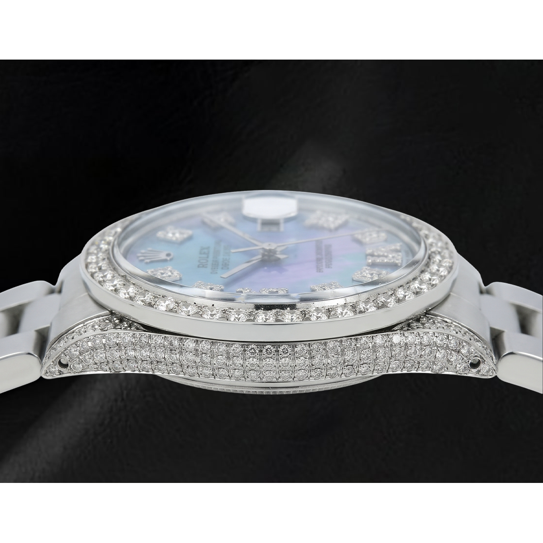 Orologio Rolex Datejust 36 mm 1601 in Acciaio Inossidabile con Quadrante con Diamanti in Madreperla Blu e Numeri Romani