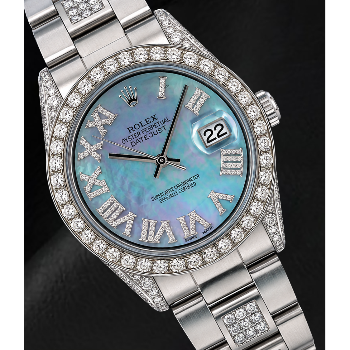 Orologio Rolex Datejust 36 mm 1601 in Acciaio Inossidabile con Quadrante con Diamanti in Madreperla Blu e Numeri Romani