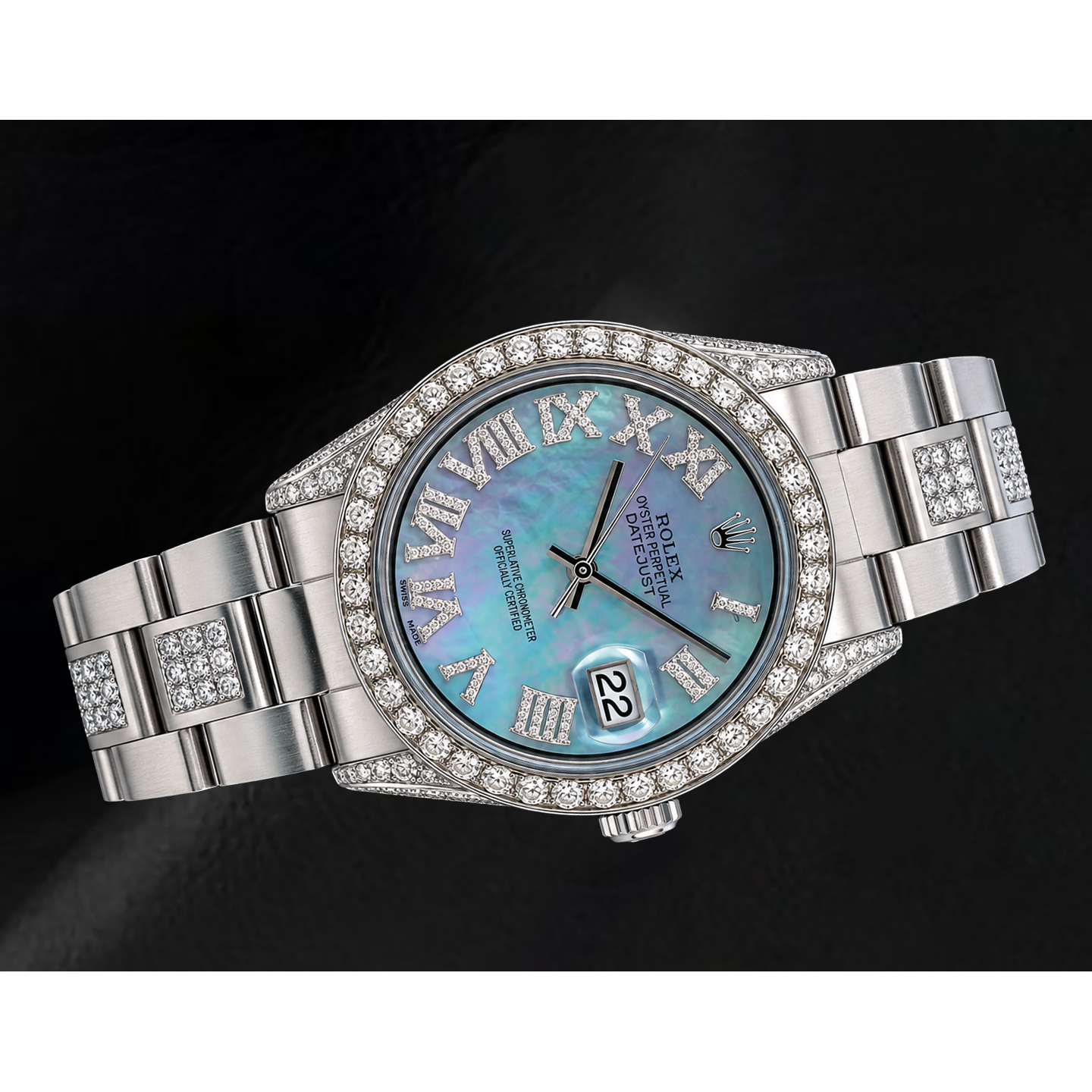 Orologio Rolex Datejust 36 mm 1601 in Acciaio Inossidabile con Quadrante con Diamanti in Madreperla Blu e Numeri Romani