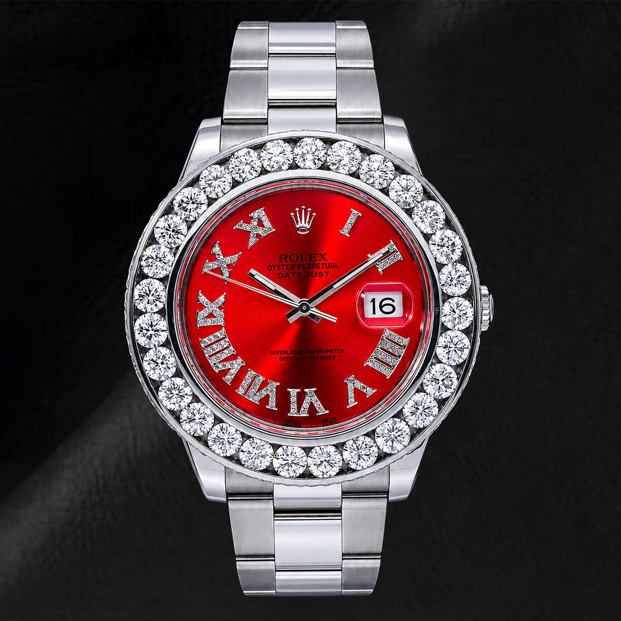 Orologio Rolex Datejust 41 mm 116300 Quadrante con Diamanti e Numeri Romani Rossi Lunetta con Diamanti