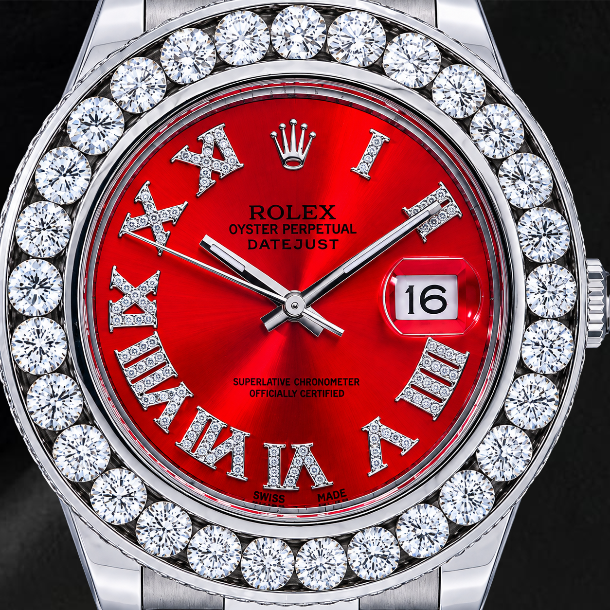 Orologio Rolex Datejust 41 mm 116300 Quadrante con Diamanti e Numeri Romani Rossi Lunetta con Diamanti