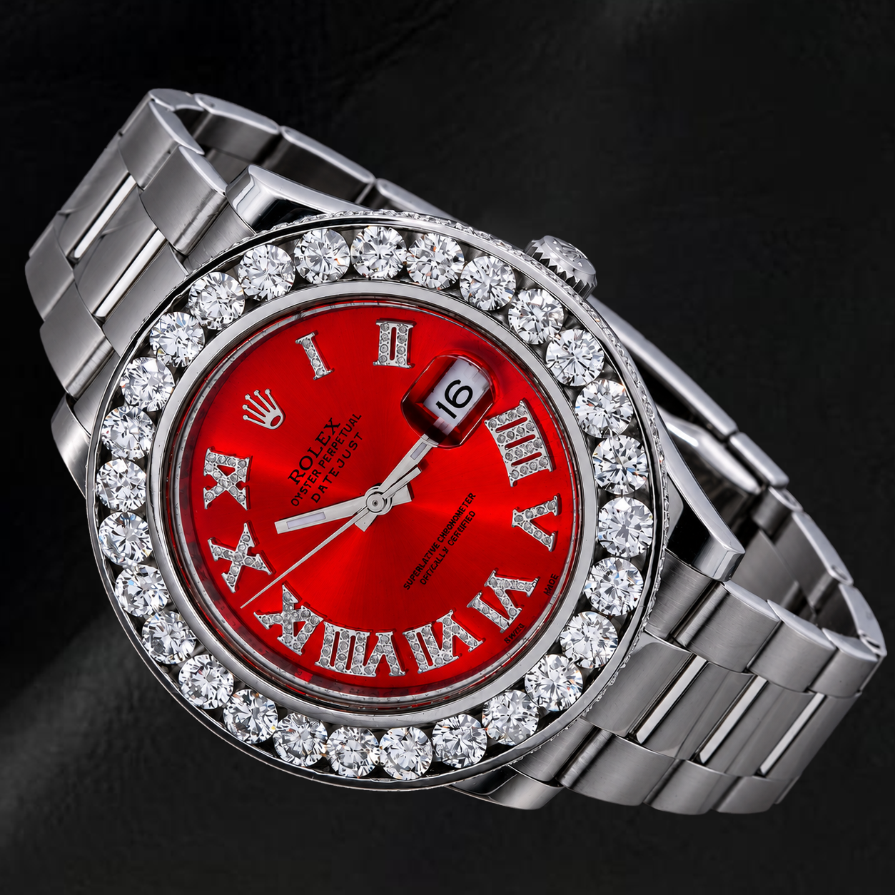 Orologio Rolex Datejust 41 mm 116300 Quadrante con Diamanti e Numeri Romani Rossi Lunetta con Diamanti