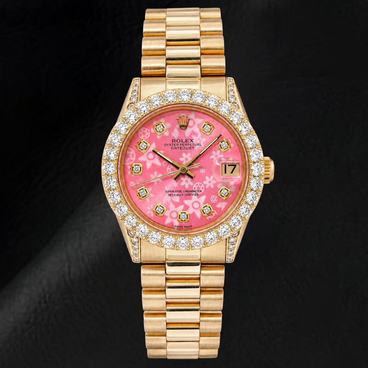 Orologio Rolex Datejust 68278 31 mm in Oro Giallo con Quadrante Floreale Rosa con Diamanti