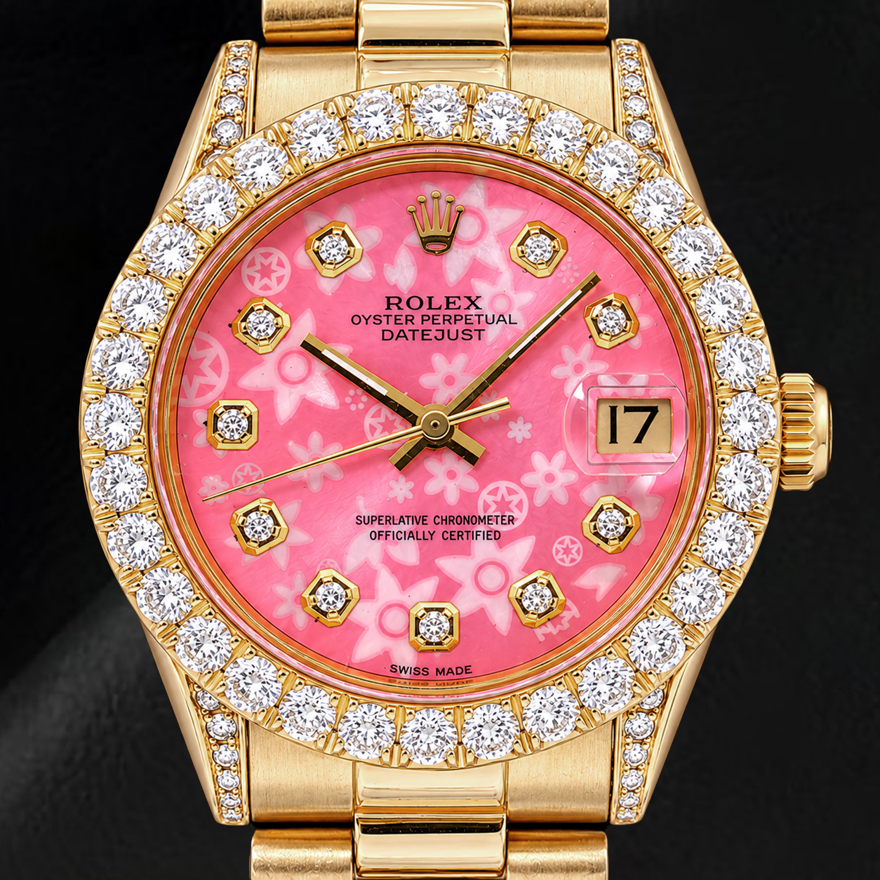 Orologio Rolex Datejust 68278 31 mm in Oro Giallo con Quadrante Floreale Rosa con Diamanti