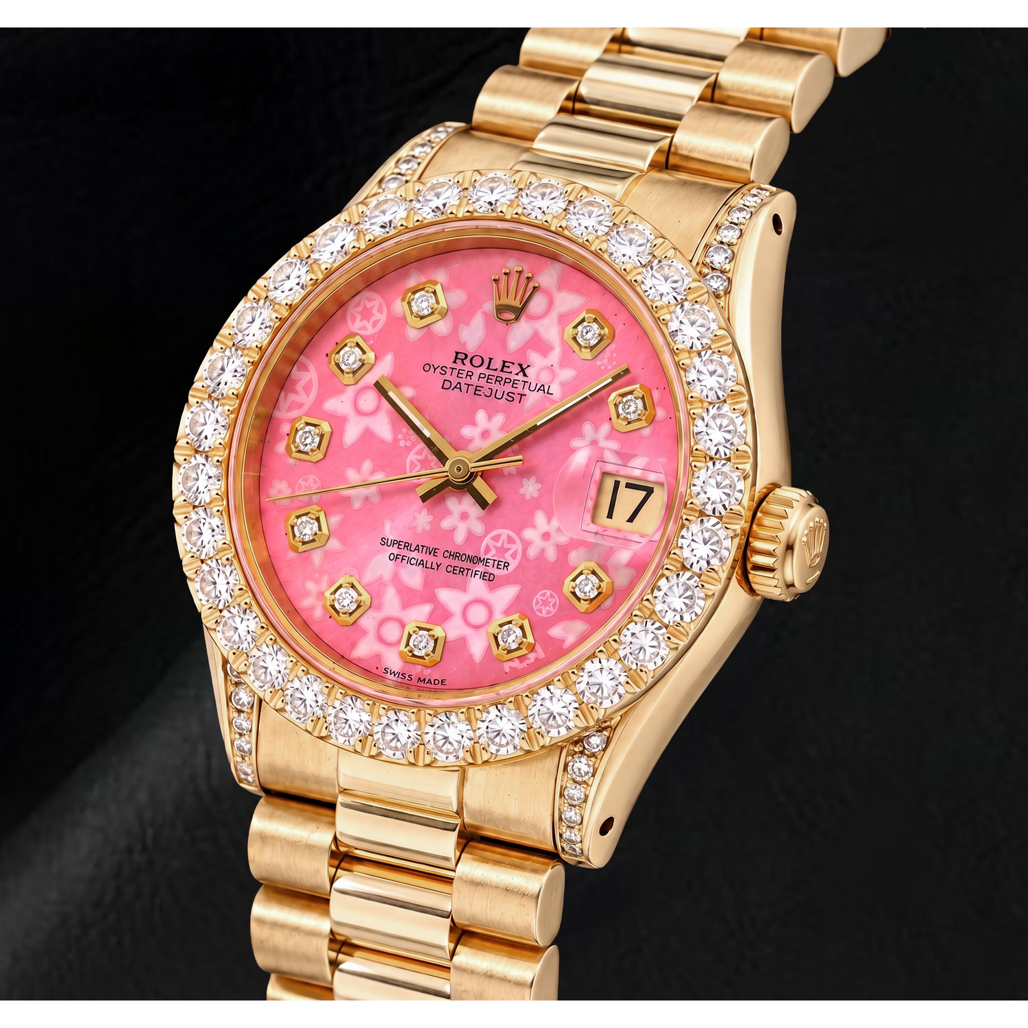 Orologio Rolex Datejust 68278 31 mm in Oro Giallo con Quadrante Floreale Rosa con Diamanti