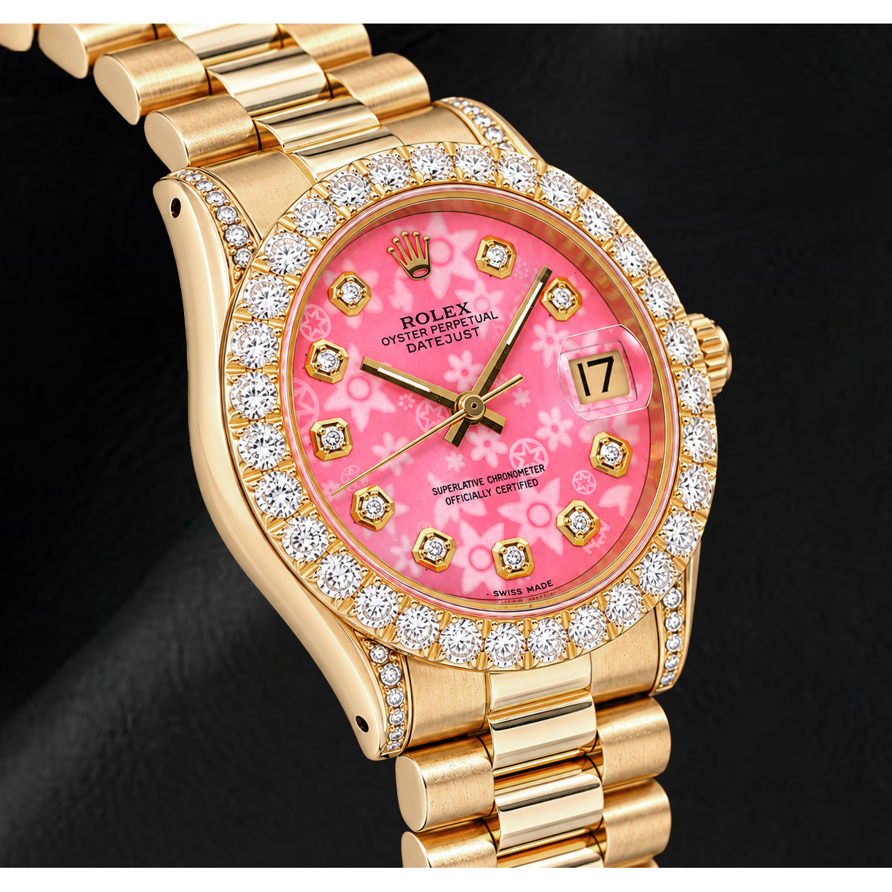 Orologio Rolex Datejust 68278 31 mm in Oro Giallo con Quadrante Floreale Rosa con Diamanti