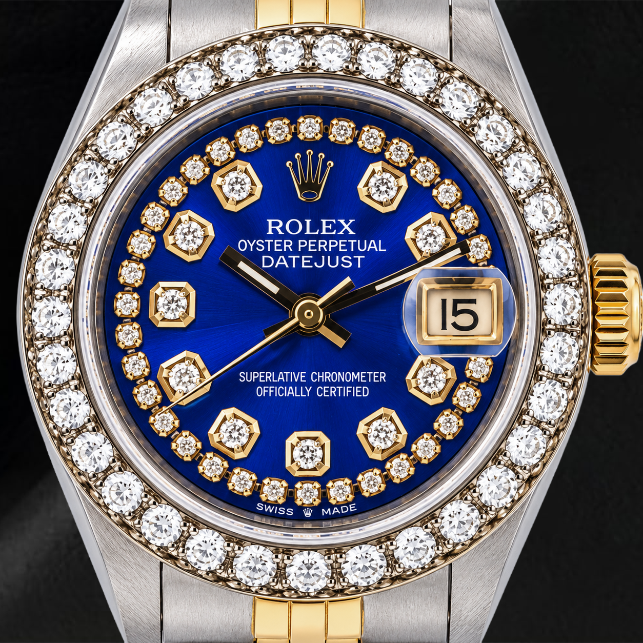 Orologio Rolex Datejust 6917 26 mm Quadrante Blu con Filo di Diamanti Bicolore Bracciale Jubilee