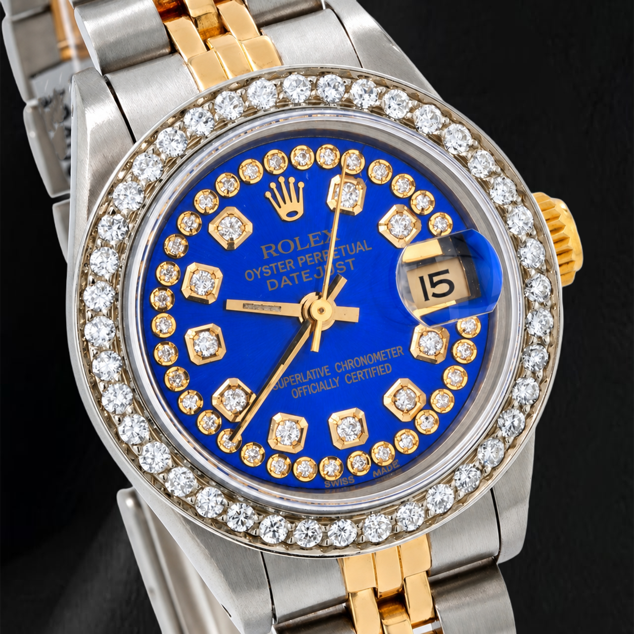 Orologio Rolex Datejust 6917 26 mm Quadrante Blu con Filo di Diamanti Bicolore Bracciale Jubilee
