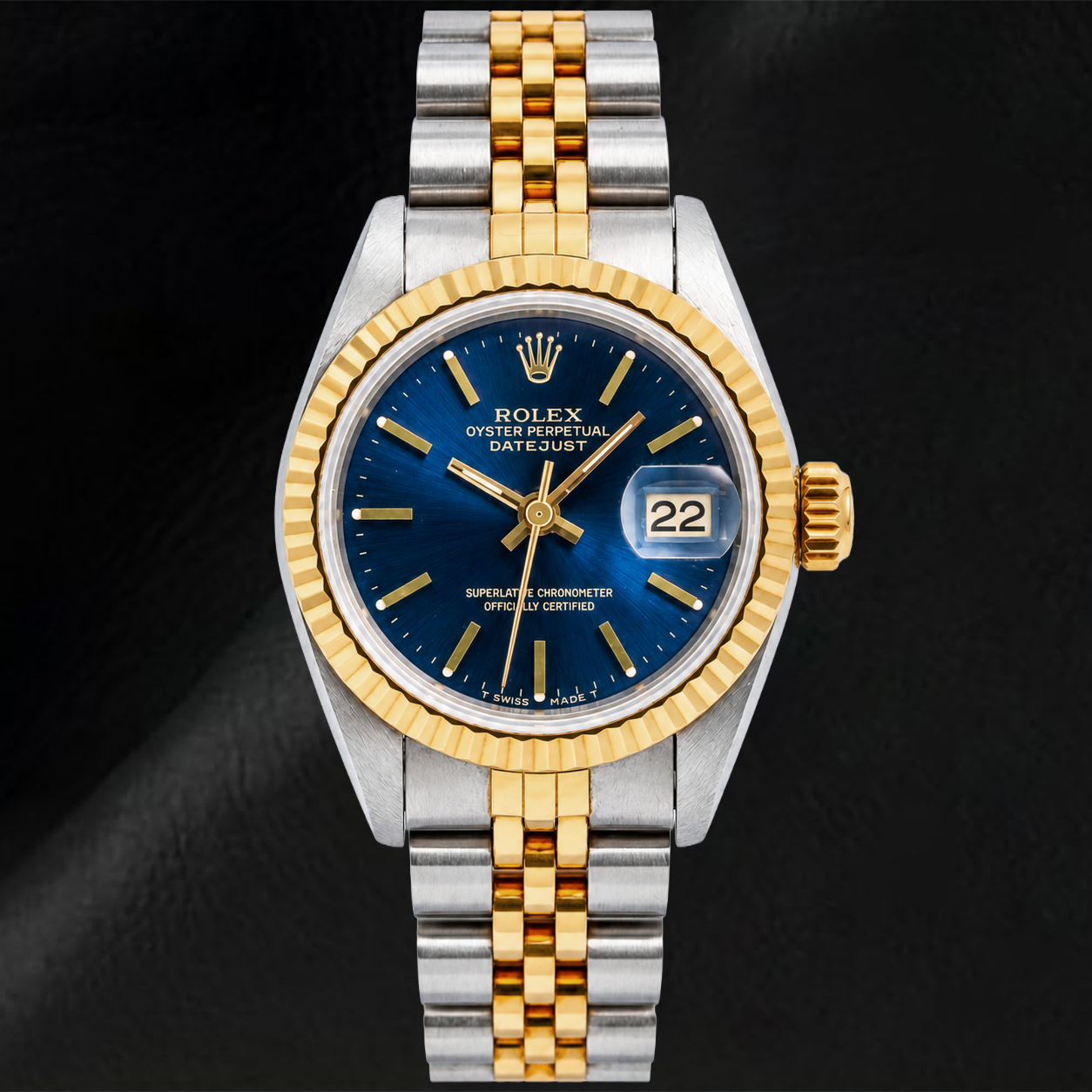 Orologio Rolex Datejust 6917 26 mm Quadrante Blu con Indici a Bastone Lunetta Zigrinata Bicolore Bracciale Jubilee