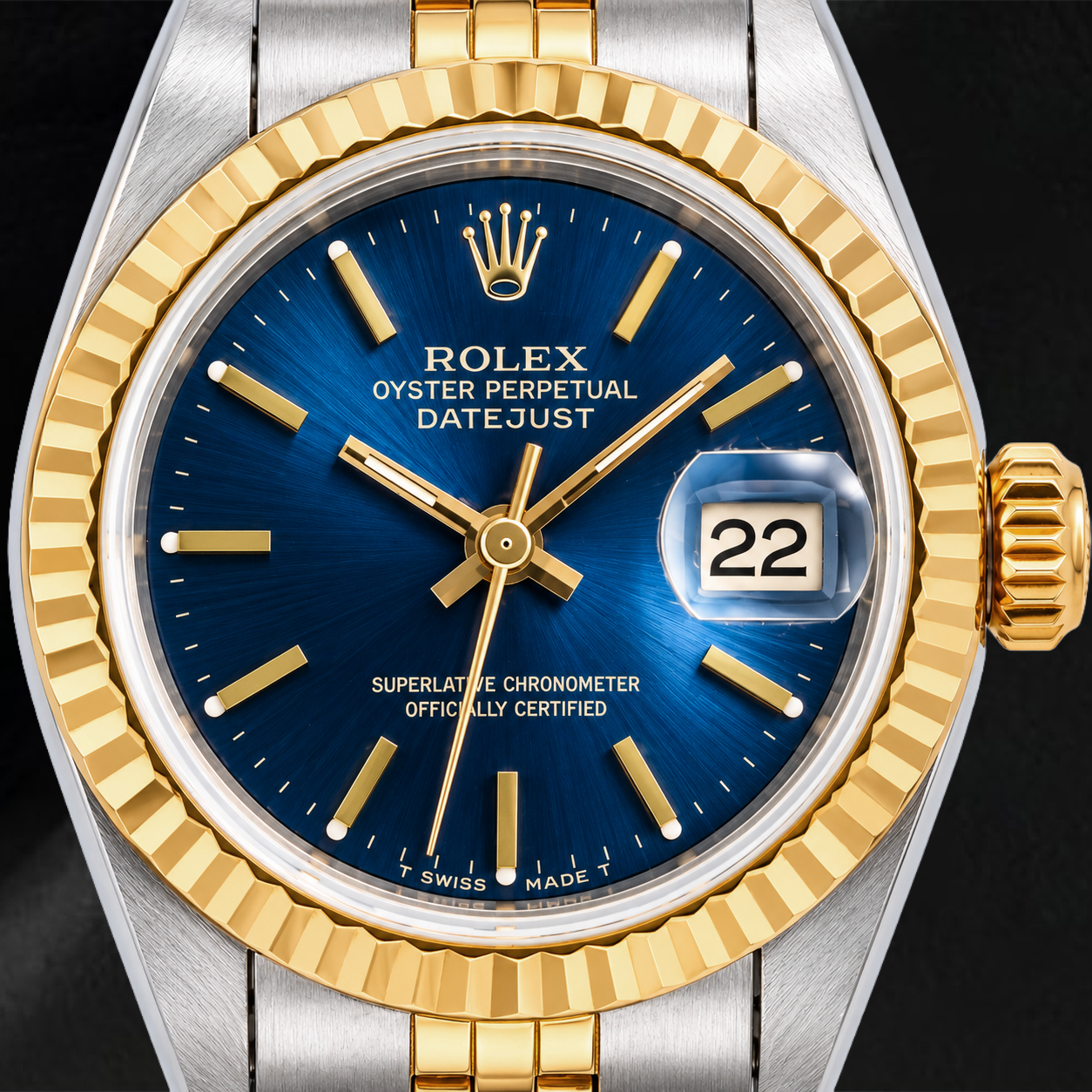 Orologio Rolex Datejust 6917 26 mm Quadrante Blu con Indici a Bastone Lunetta Zigrinata Bicolore Bracciale Jubilee