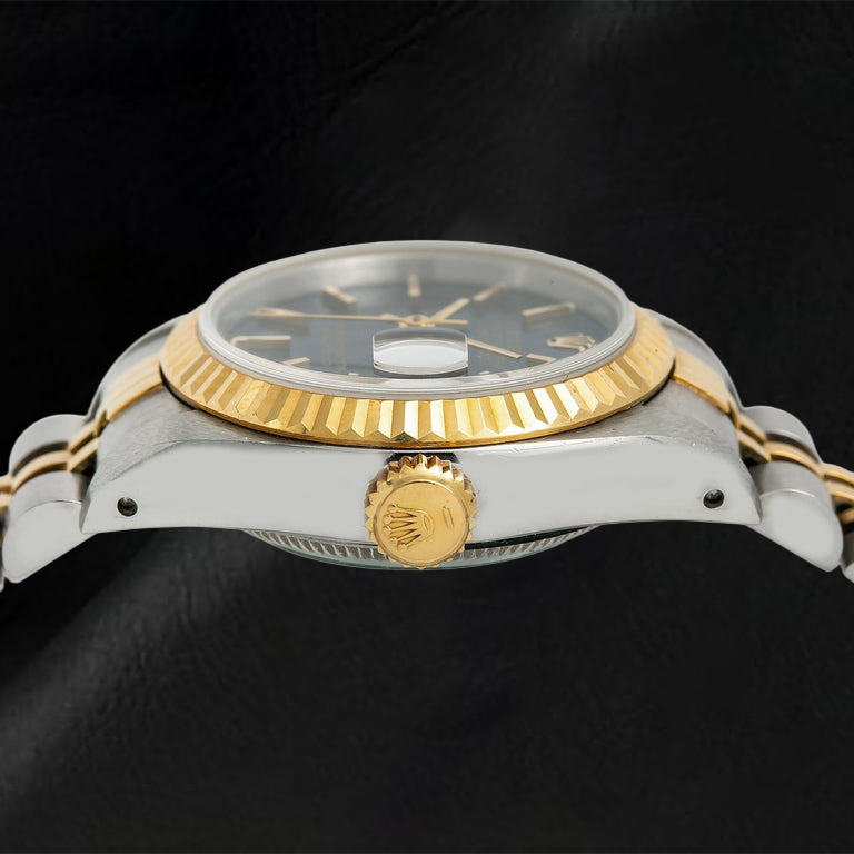 Orologio Rolex Datejust 6917 26 mm Quadrante Blu con Indici a Bastone Lunetta Zigrinata Bicolore Bracciale Jubilee