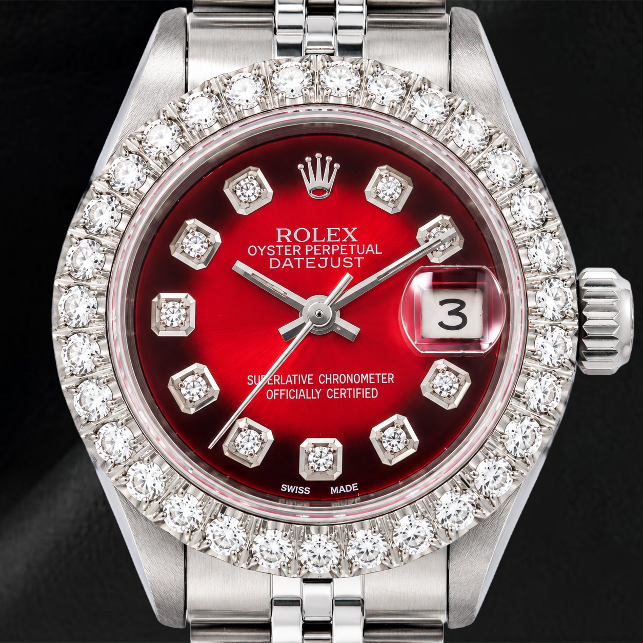 Orologio Rolex Datejust 6917 26 mm Quadrante Rosso con Diamanti Acciaio Inossidabile Bracciale Jubilee