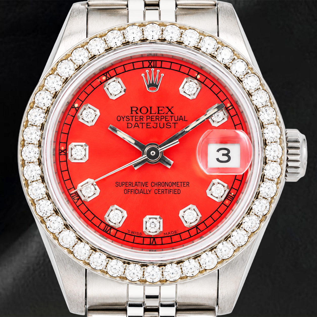 Orologio Rolex Datejust 6917 26 mm Quadrante Rosso con Diamanti Acciaio Inossidabile Bracciale Jubilee