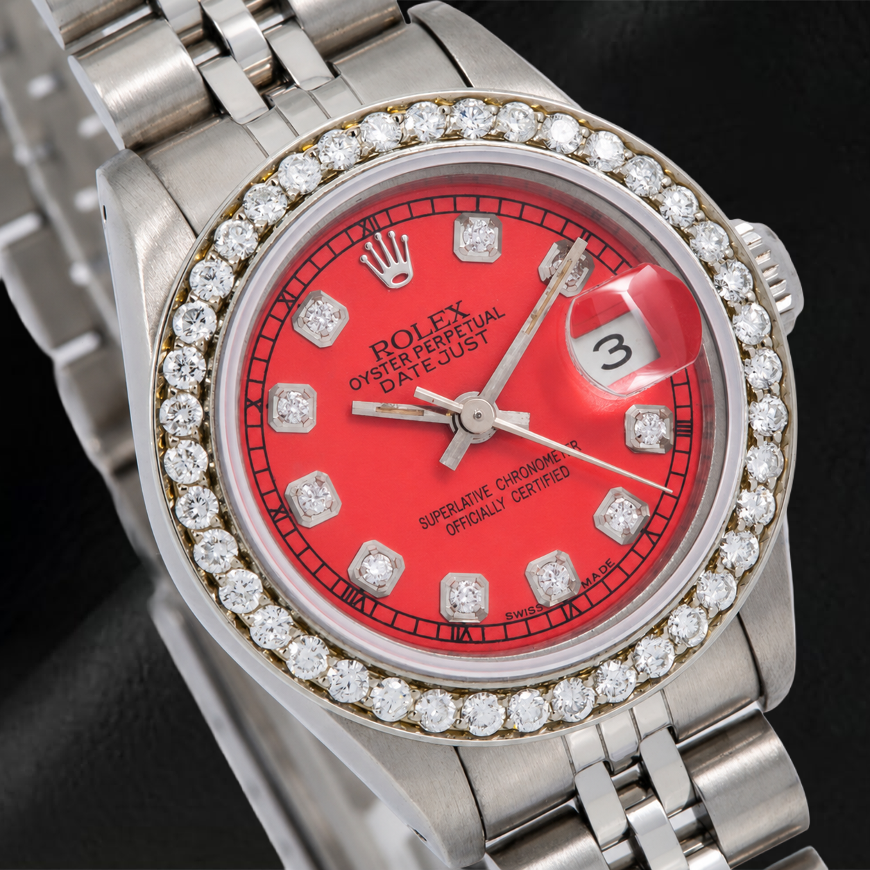 Orologio Rolex Datejust 6917 26 mm Quadrante Rosso con Diamanti Acciaio Inossidabile Bracciale Jubilee